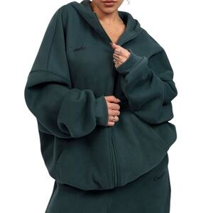 Oversized Cloud Zip Hoodie-Pine